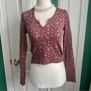 American Eagle Outfitters Floral Long Sleeve Top - Mauve S